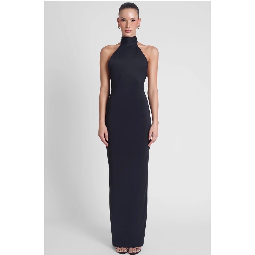 Leau Alaia Drape Maxi Dress Black Halter Neck Open Back Womens Size S